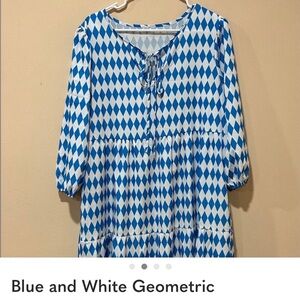Blue and White Geometric Maxi Dress